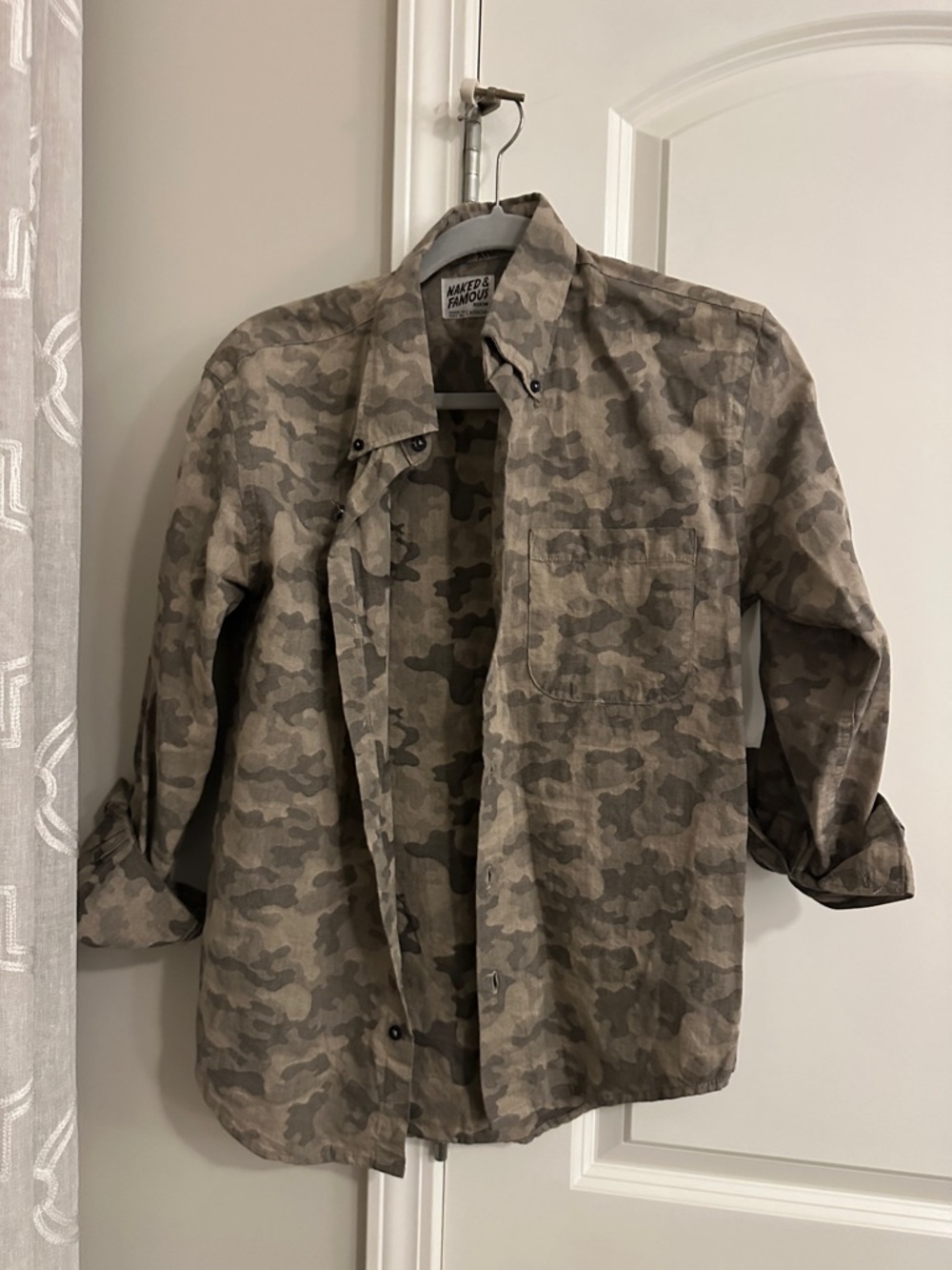 Naked & Famous Denim Men's Camo Button-Up Shirt in Beige and Olive